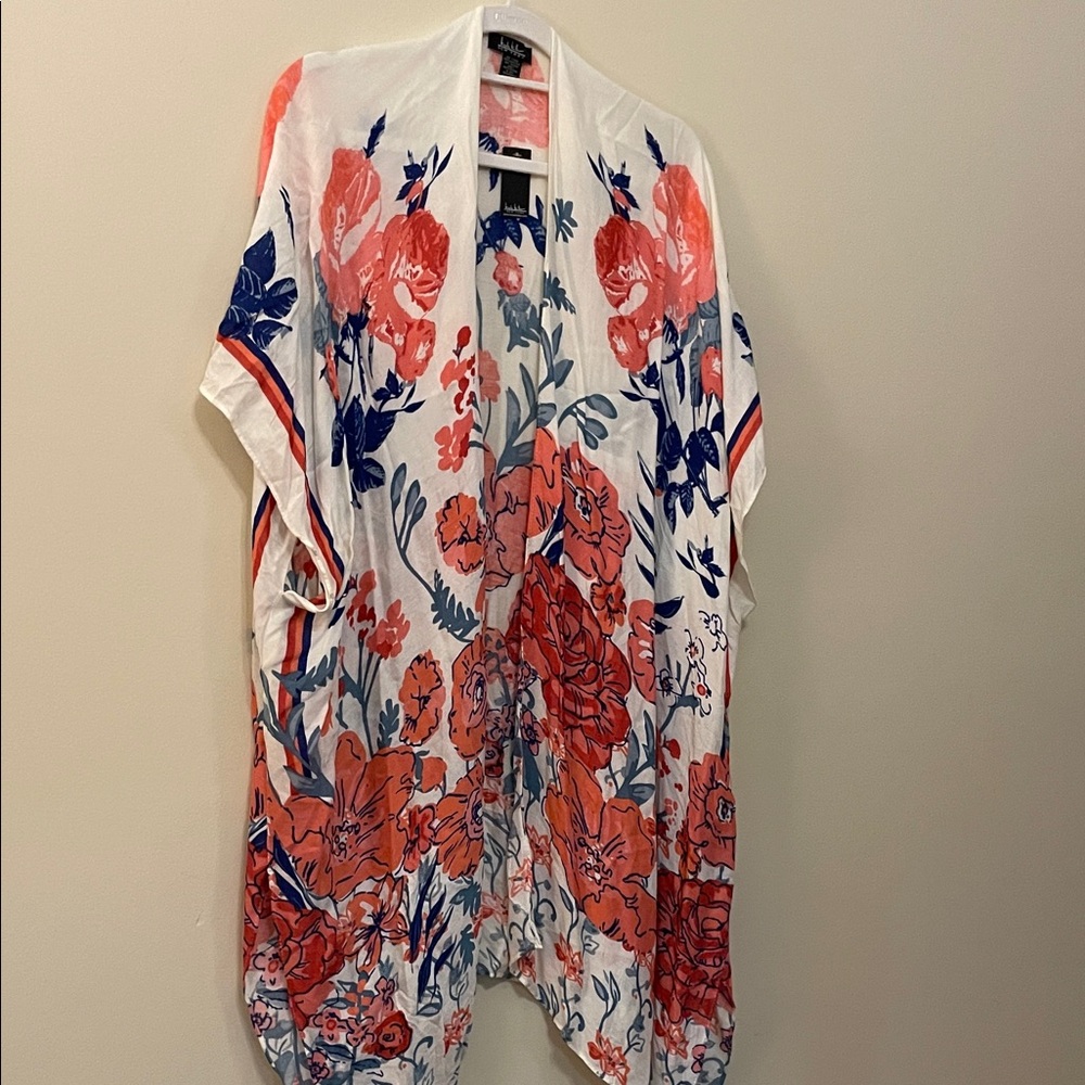 Nicole Miller Floral Kimono Style Coverup - White, Red, Blue